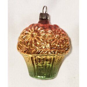Vtg Mercury glass  Basket of flowers shaped glitter ornament West Germany